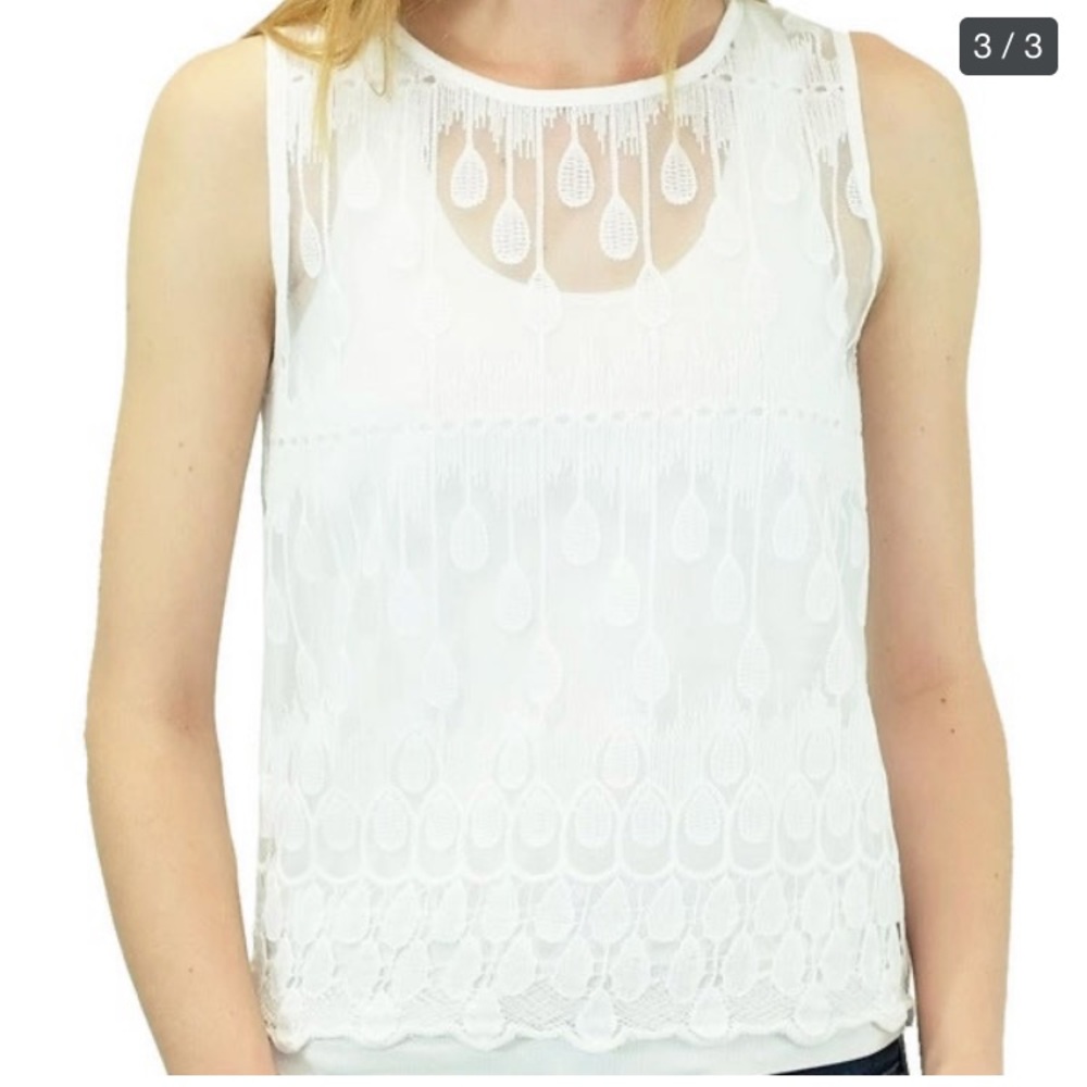 new! J.O.A. | Teardrop Lace Sleeveless Sheer Top